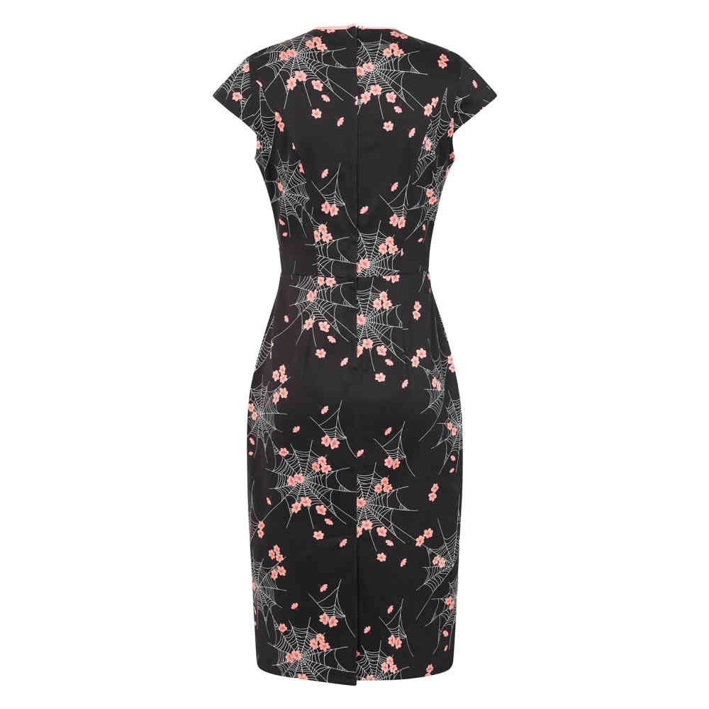 Banned - Kaori Spiderweb Blossom Kokerjurk - Zwart